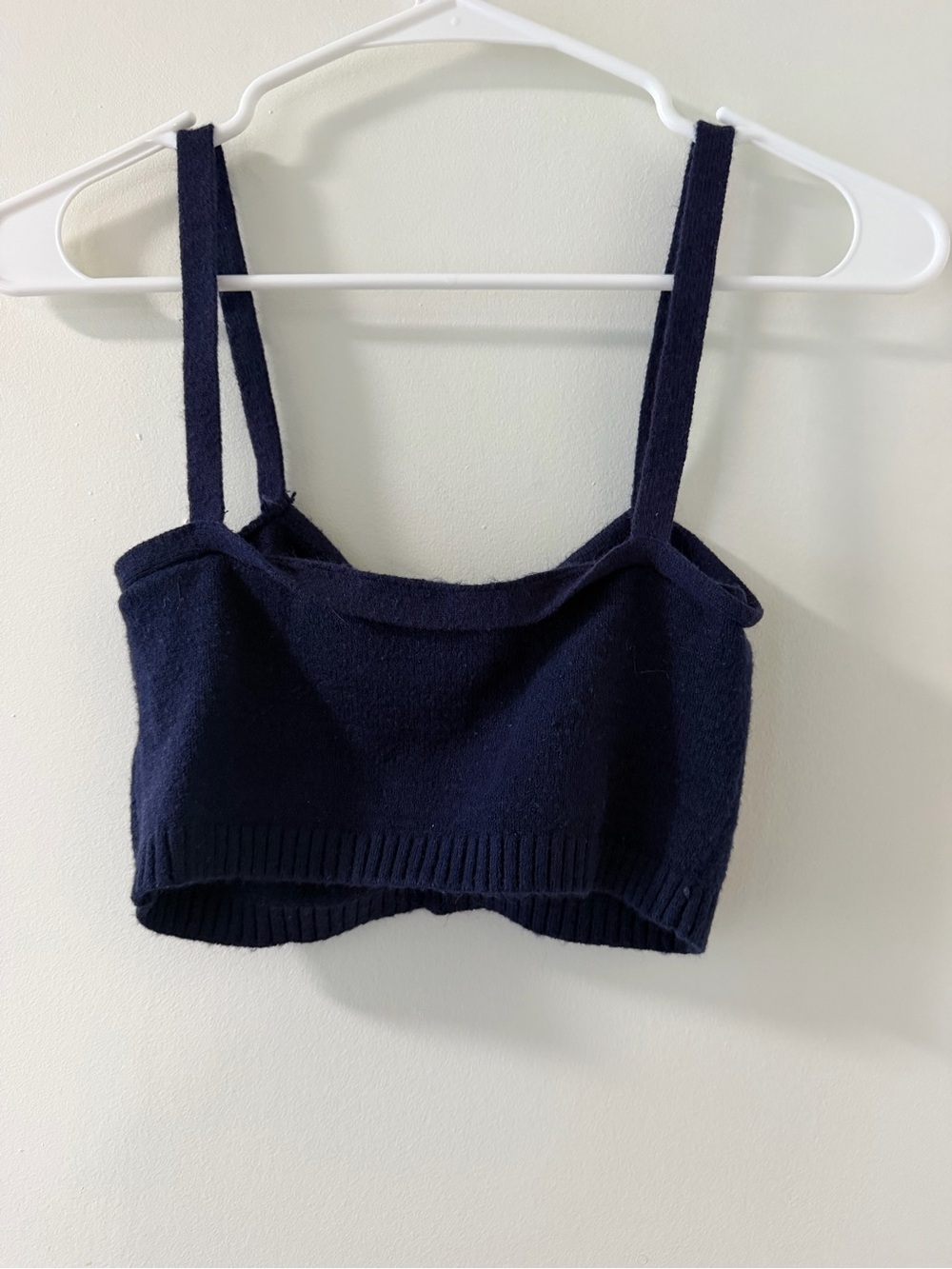 Witty Fox Cropped Tank Top Womens XS Navy Good Ruched Front Knit Strappy - Picture 3 of 4
